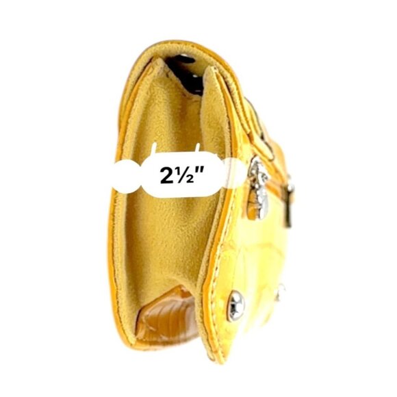 Kathy Van Zeeland Yellow Croc-Embossed  Crossbody w/ Heart Charm & Silver Studs - Picture 11 of 11